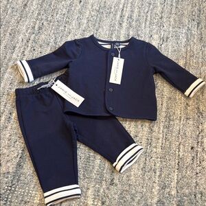 Janie and Jack Blue Pajama Set with Striped Cuffs